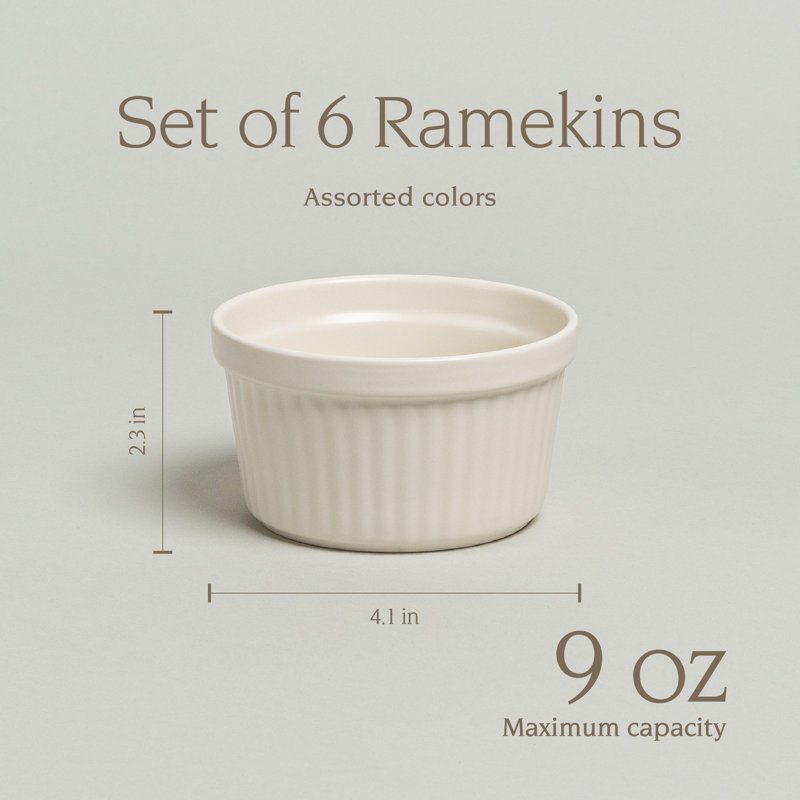 over&back Stoneware Multicolored Ramekin Set - Six Mini Dishes Perfect For Sides, Dips, Creme Brulee, Desserts, And More - Easy-to-stack All-occasion Place Settings - 4" X 4" X 2.25" - Semi-matte