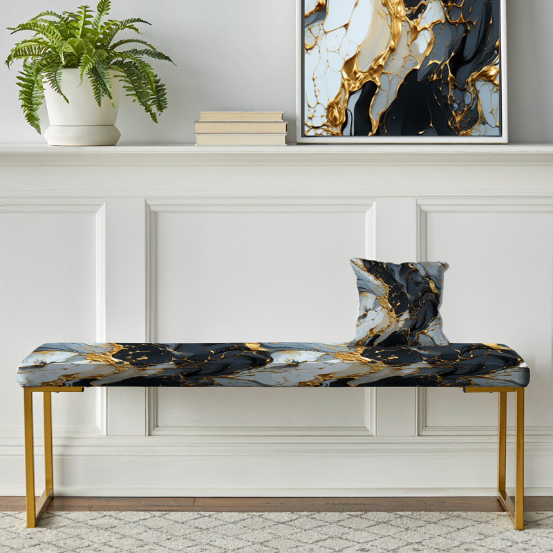 Gilded Gold And Black Luxe Marble Splendor - Marble Upholstered Gold Bench