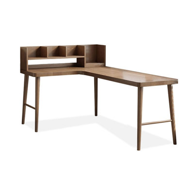 Solid wood corner L-shaped desk and Bookshelf integrated table