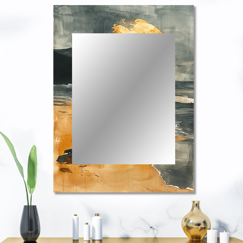 Golden Coastal beach sunset - miroir mural unique sur plage, miroir doré, impression sur métal, 40 po x 30 po