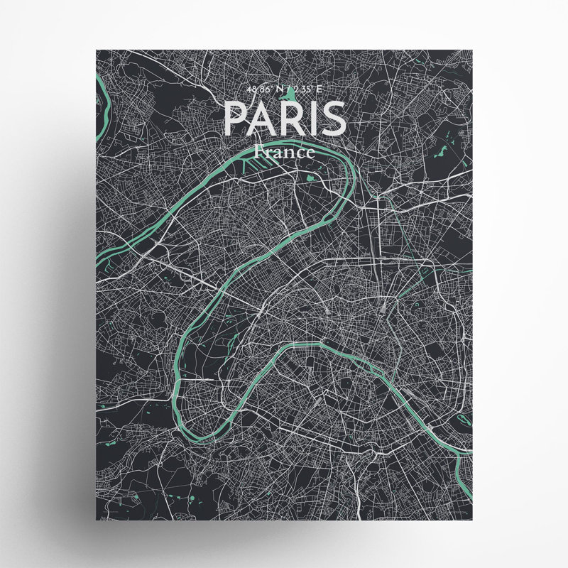 Paris City Map In Dream - No Frame Print, 20cm H x 16cm W x 0.05cm D
