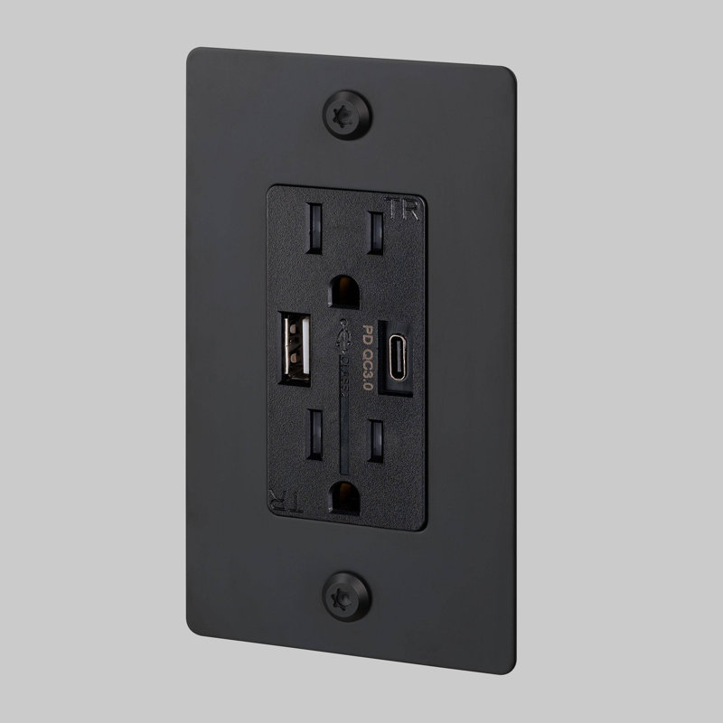 1G Duplex Outlet / USB A + C / Linear / Without Logo, Black