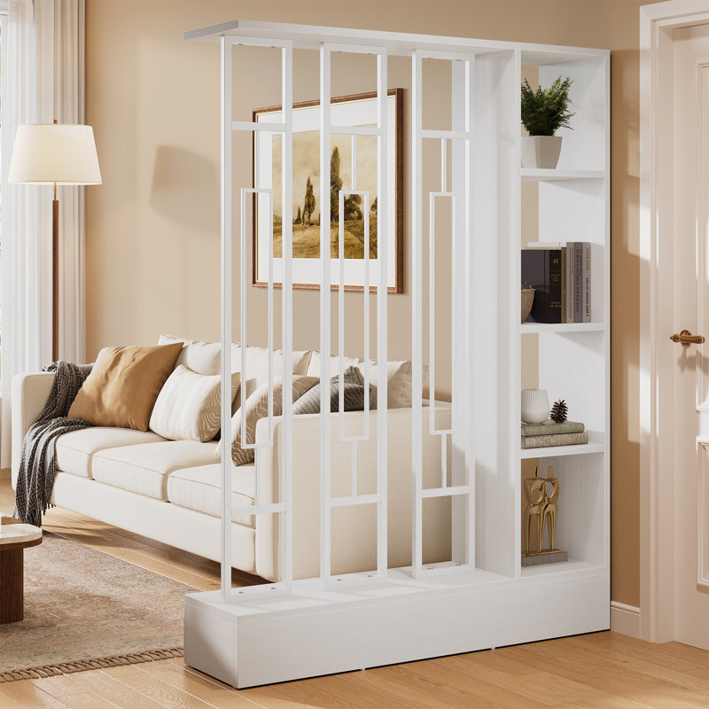 Cloison 70,9 "avec tablettes, cloison autoportante moderne avec base robuste, cloison pour la maison et le bureau, Blanc