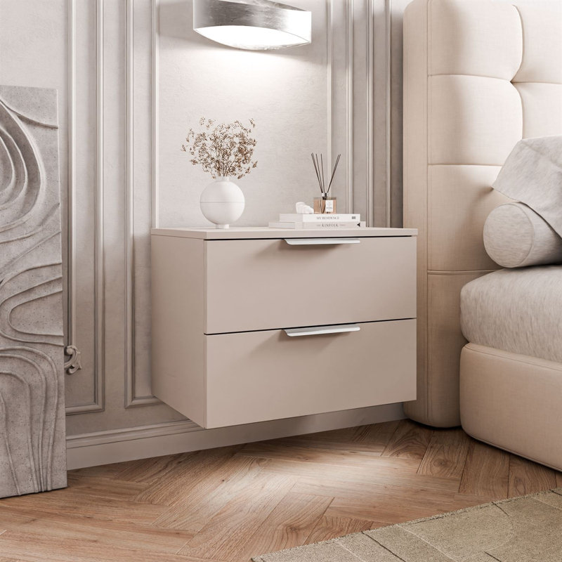 55cm W Bedside Table, Cashmire/Silver