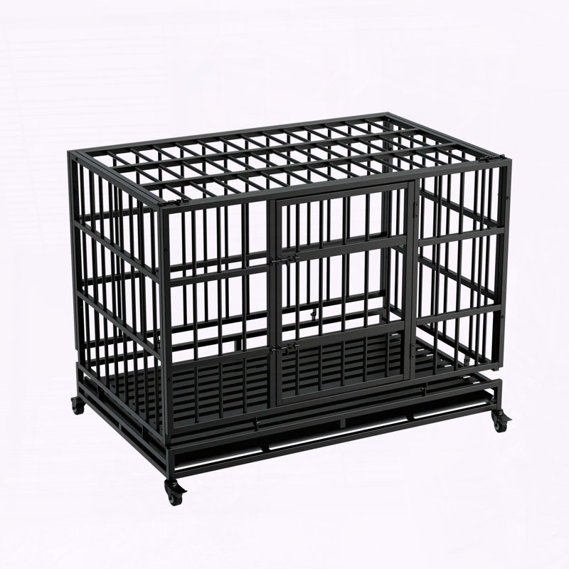 Caisse pour chien robuste et indestructible avec roulettes, métal pliable, plateau amovible et double verrouillage