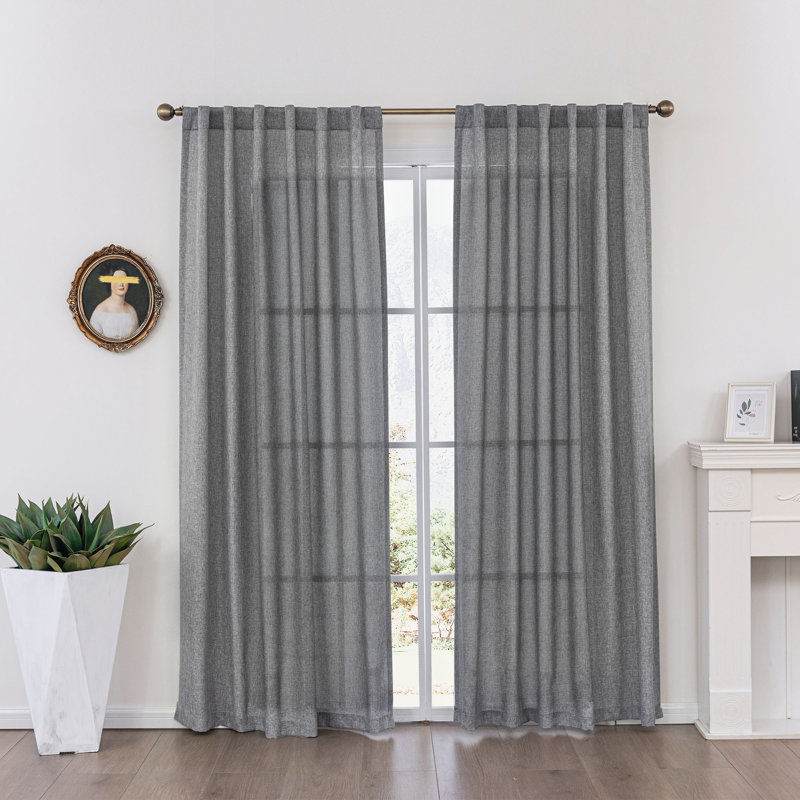 Paire de rideaux semi-transparents Dabachi, L 52 po x L 84 po, Gris clair