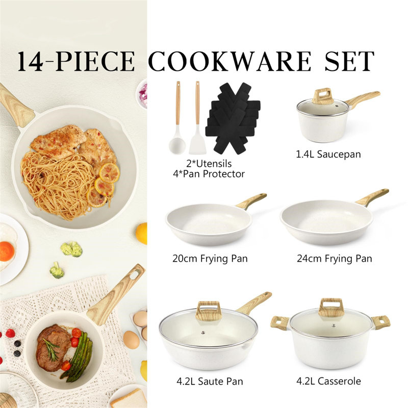 14 - Piece Aluminum Cookware Set, Beige