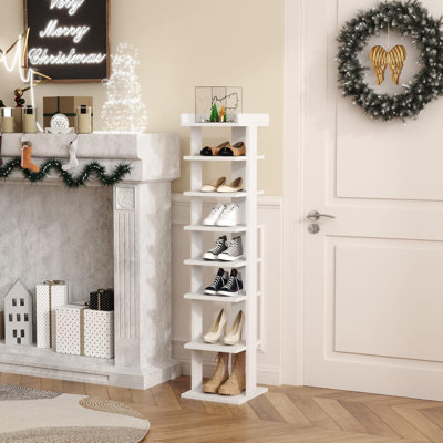 Hulett 45'' Freestanding Vertical 7-Tier Wooden Shoe Rack with Top Storage Shelf