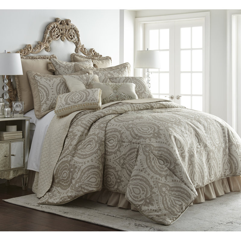Tuscany Polyester Ring Stitch Damask Comforter, Queen Comforter + 2 Shams