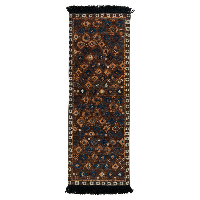 Rug & Kilim's Tribal In Beige-Brown And Blue Geometric Pattern, Runner 2'6" x 8'