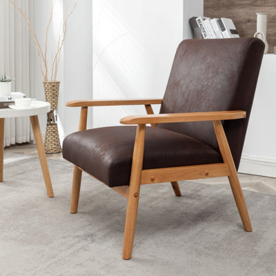 Chaise avec accoudoirs élégants brun foncé de 25,14 po de largeur - aspect Mid-Century, fauteuil à coussin en mousse Classic