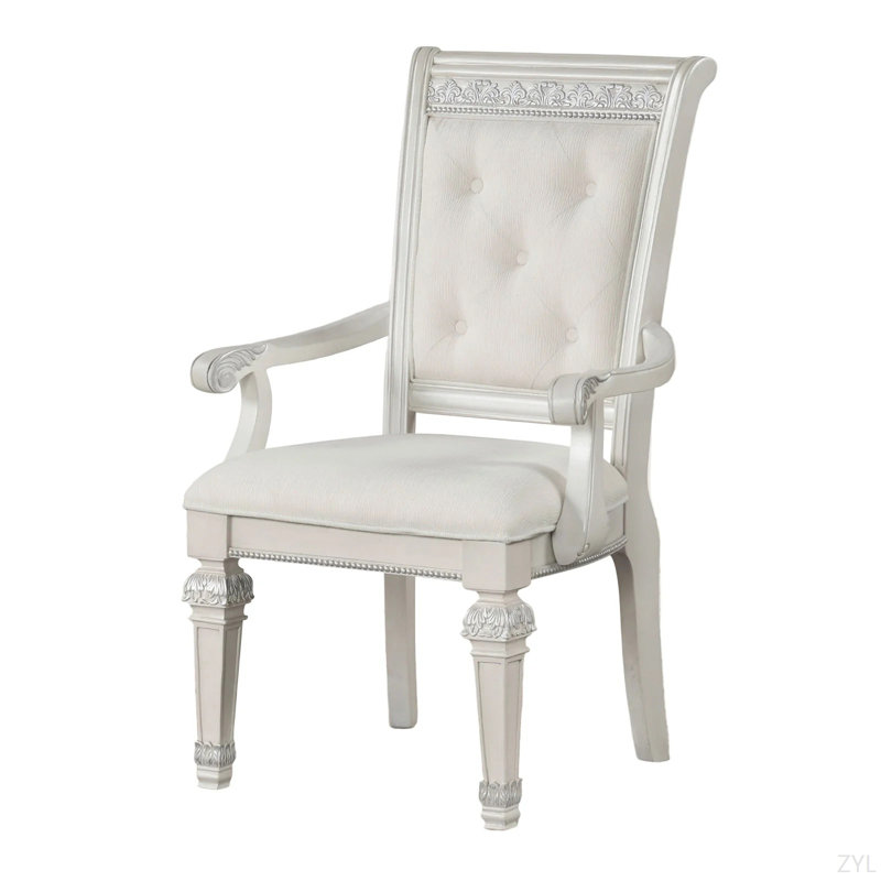 Chaise de salle à manger avec accoudoirs et dossier rembourrés de style traditionnel 2 pièces