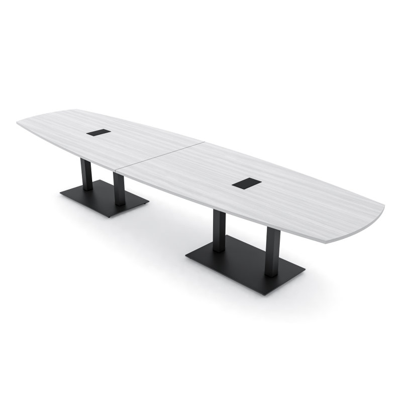 Table de réunion Arc-Boat avec base en métal double 2 modules de puissance et de données, H 30 po x l 168 po x P 48 po