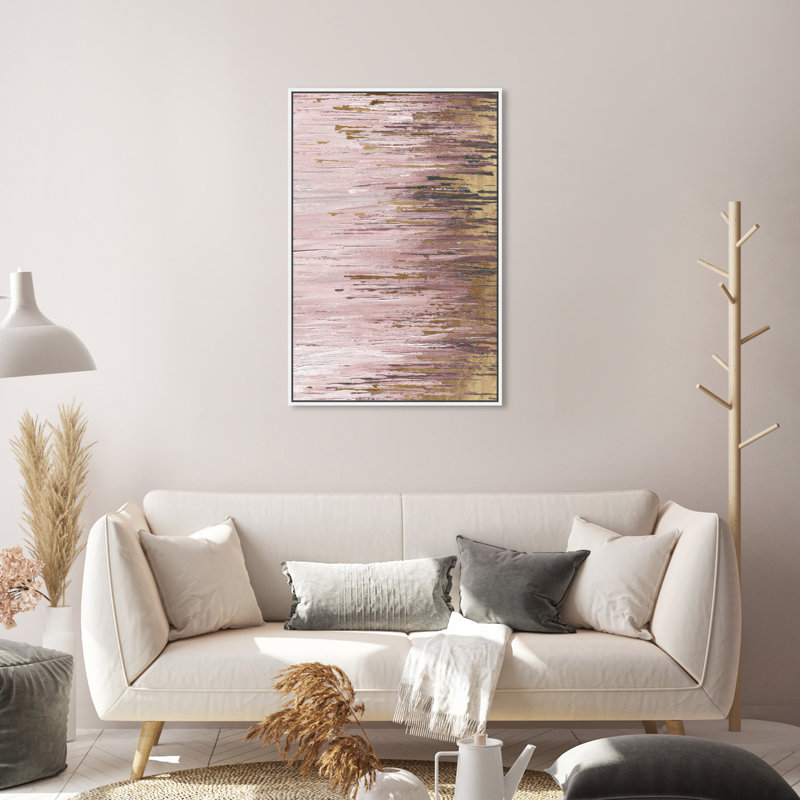 «Blush Rains Duet I», peinture sur toile, H 30 po x l 20 po, Toile blanche encadrée