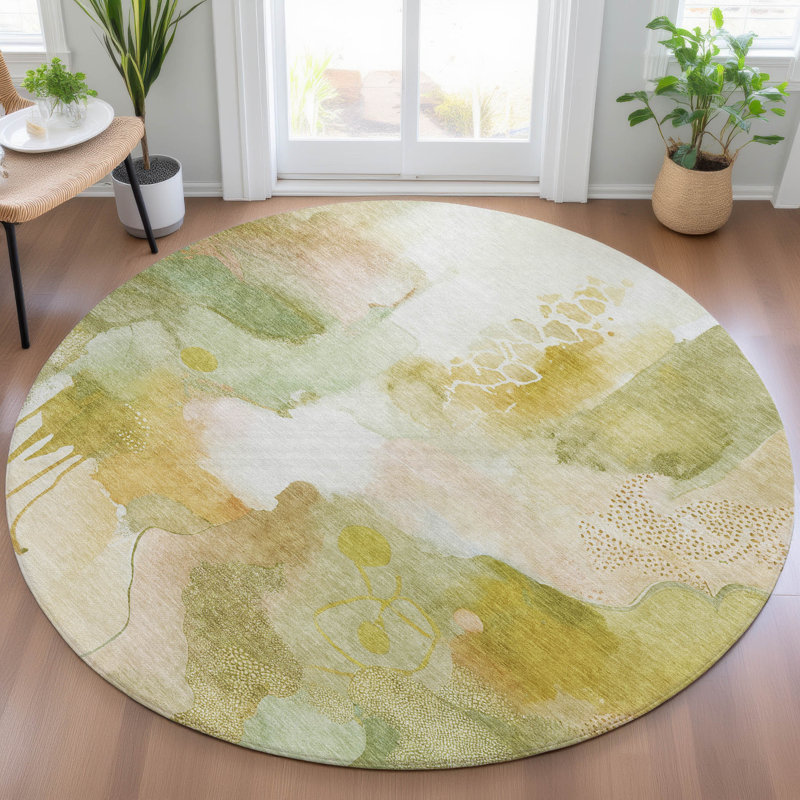 Machine Washable Indoor/Outdoor Xhevrie Fern Rug, Round 8'