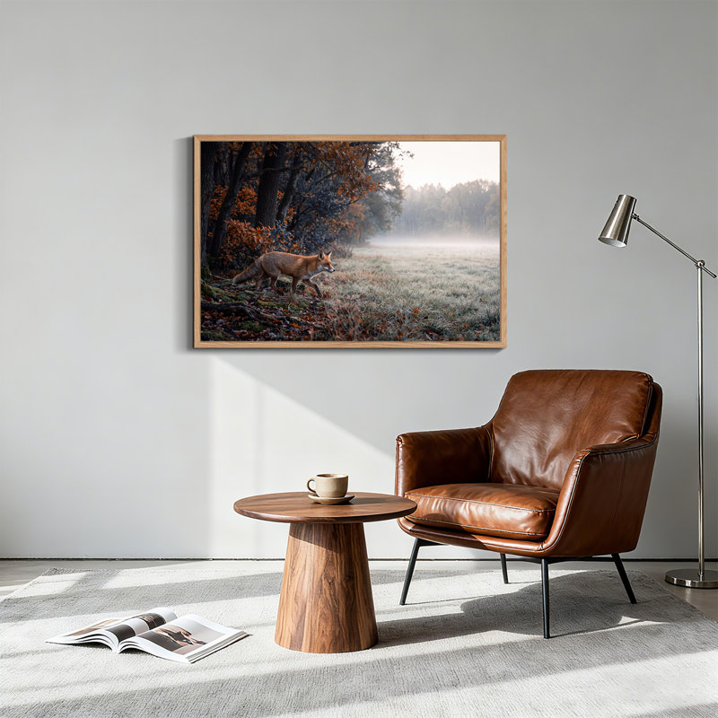 Art mural sur toile, "Red Fox Walking in Misty Autumn Forest", 18"H x 24"W