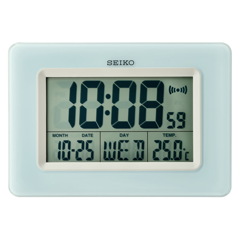 Seiko Light Blue Digital Bedside Alarm Clock with Thermometer