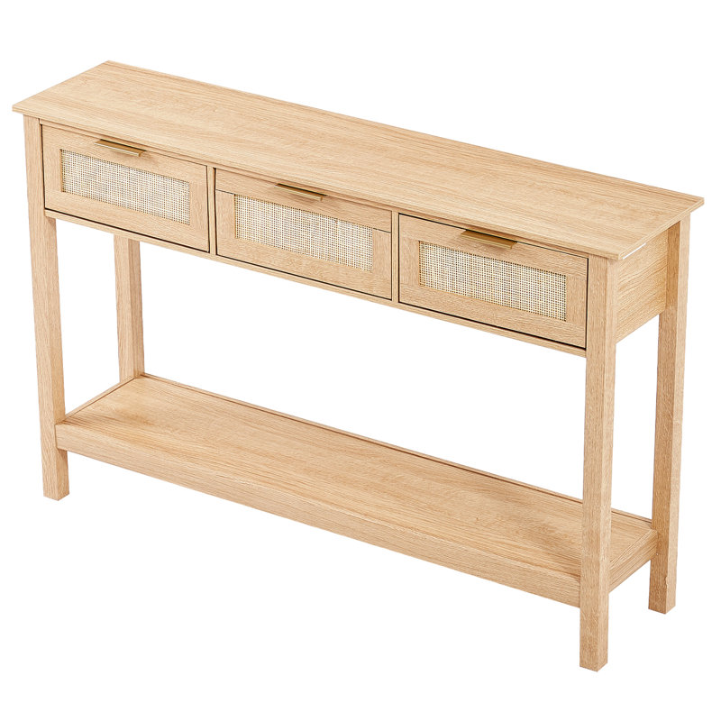 Console en rotin avec 3 tiroirs de rangement (y compris la table basse)