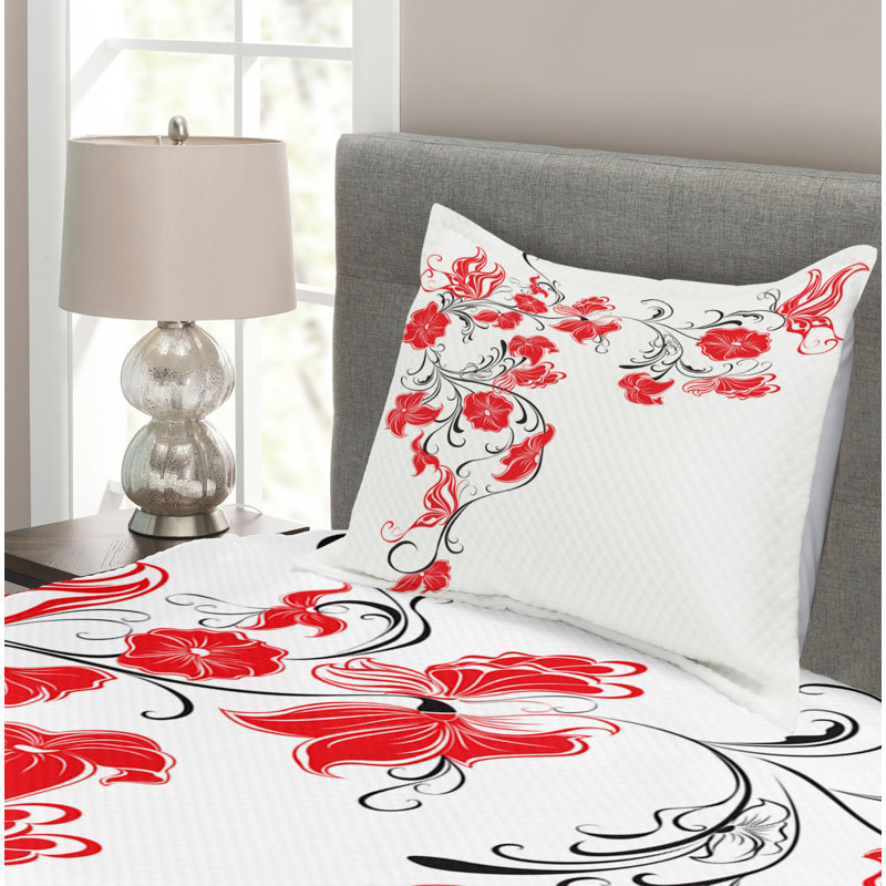 Adelaina Black/Red Microfibre Bedspread Set, 175 x 225 cm