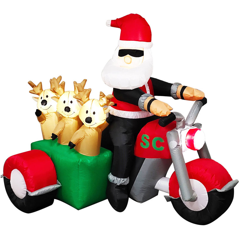 6-Ft Pre-lit Santa on Motorcycle with Reindeer Sidecar Inflatable