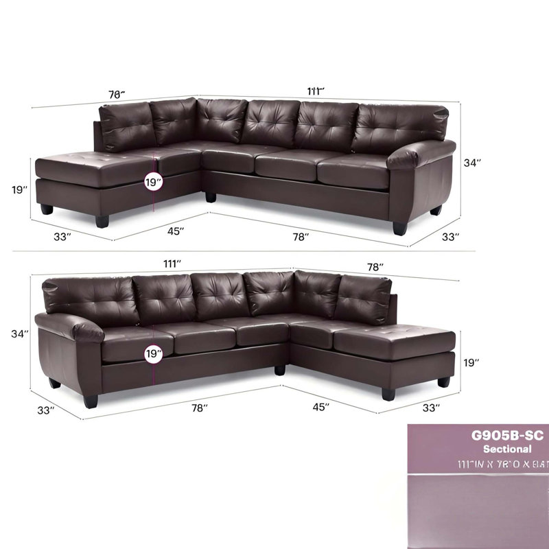 Gallant Sectionals (Without Ottoman), Cappuccino Faux Leather, Right Hand Facing