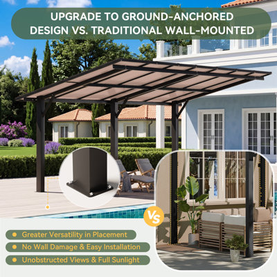 Pergola autoportante en polycarbonate de 14 pi x 10 pi avec structure en aluminium, housse de terrasse extérieure toutes saisons avec protection contre les rayons UV