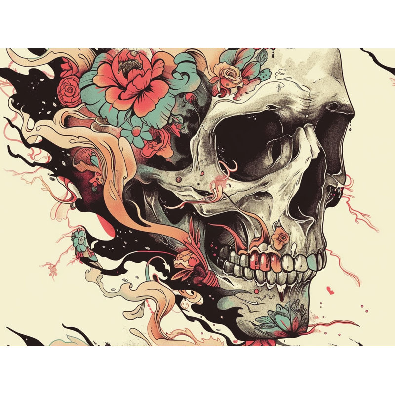 Skull Illustrative Warm Room Darkening Curtain Pair, 40" H x 84" W
