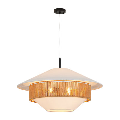 Coastal-Style 4-Light Fabric Geometric Woven Pendant