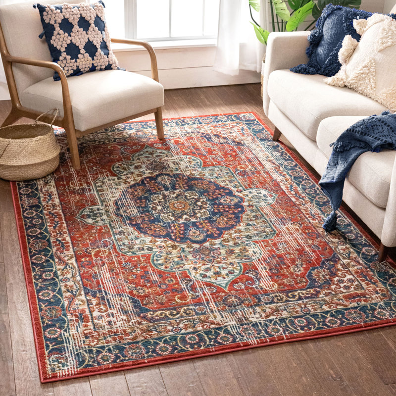 Tulsa Crimson Red Synthetic Rectangular 3'11" x 5'3" Area Rug