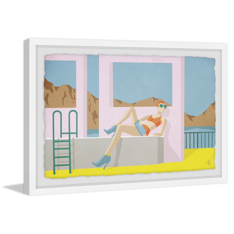'Posing by the Pool' Framed Print, 30" H x 45" W x 1.5" D
