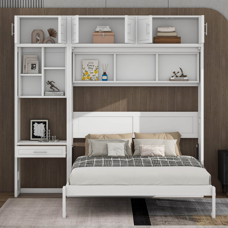 Armoire murale avec tablettes et tiroir Murphy, Blanc, Grand