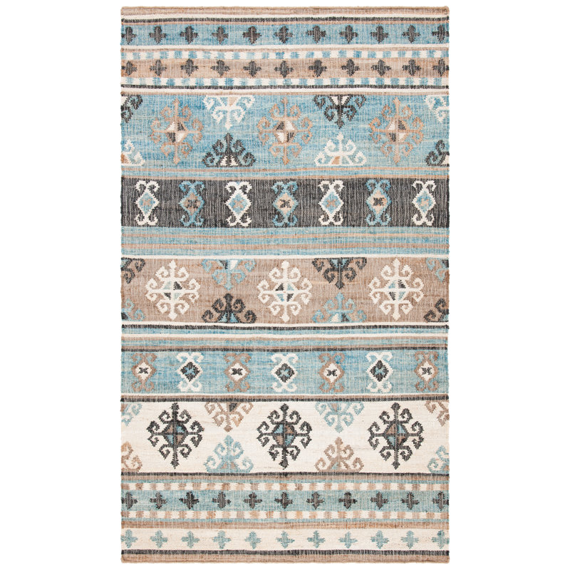 Kilim Flat Weave Jute Southwestern Rug, Rectangle 5' x 8'