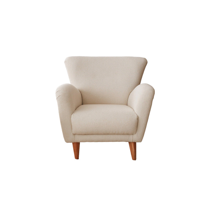 Fauteuil à oreilles élégant, tissu en peluche, 33,5 x 33,5 x 32,3 pouces | Structure 100% bois, hauteur de l'assise: 16,9 po, hauteur des pieds: 6,7 po | Design blanc élégant, parfait pour le salon et le coin lecture, confortable et chic