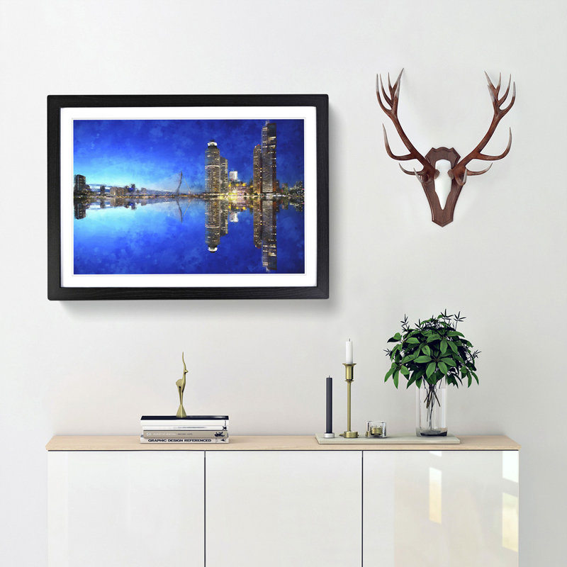Reflection of the Rotterdam Skyline - Picture Frame Painting Print, 45cm H x 63cm W x 2cm D, Black Framed