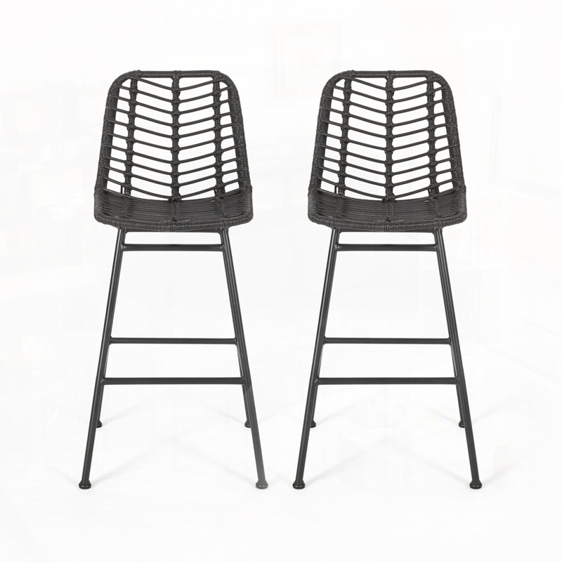 Tabourets de bar d'extérieur en osier, Gris