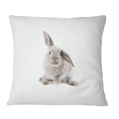 Portrait d'un lapin sur fond blanc I - Coussin décoratif à imprimé traditionnel