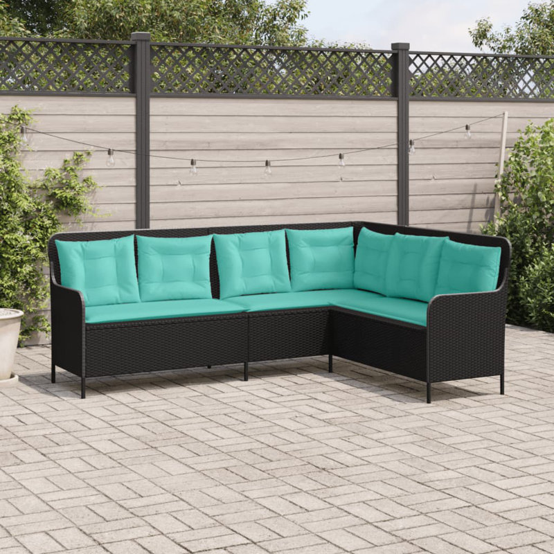 Canapé de patio avec coussins en L Ebern Designs, Turquoise, Noir, noir, noir, noir