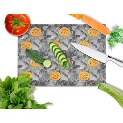 Caroline's Treasures Tempered Glass Watercolor Halloween Jack-O-Lantern Bats Cutting Board