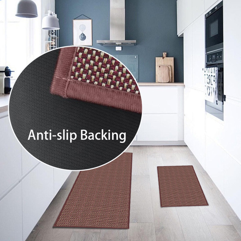 Tapis de cuisine lavables, antidérapants, ensemble de 2, Beige/rouge