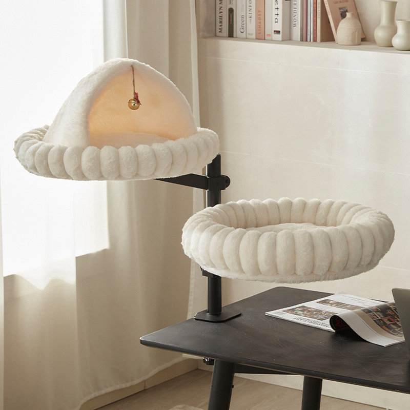 Lit de bureau pivotant à 360 ° à hauteur réglable, perchoir d'escalade compact pour chats de grande taille, White