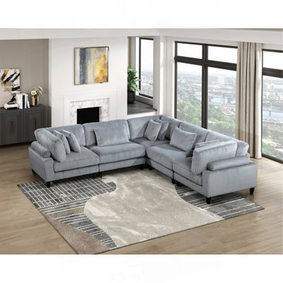Ensemble modulaire 5 pièces 5 pièces Modulaire Velours côtelé gris 2X Fauteuils 3X Sièges d'angle Coussins doux