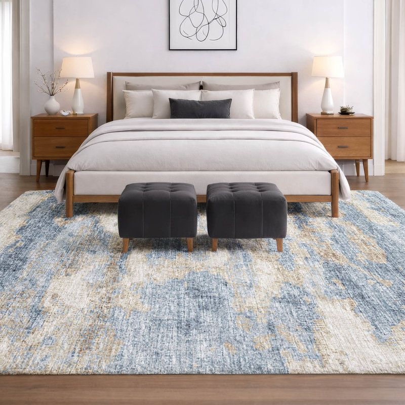 Premium Machine Washable Dream Shag ADS71 Soft Abstract Rug, Blue, 5' x 7'6"