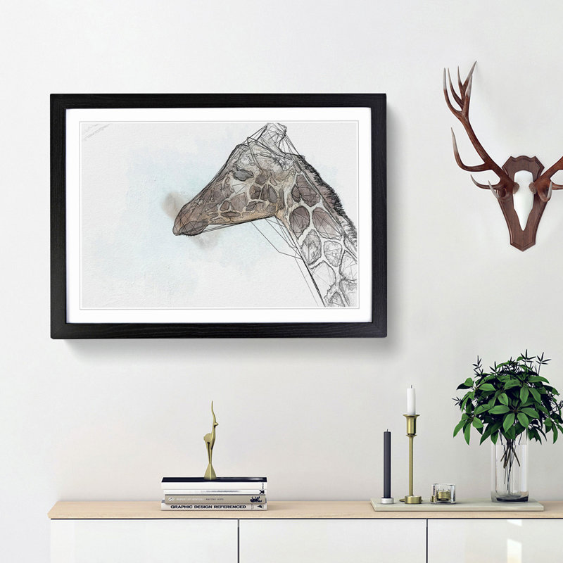 Giraffe Profile - Picture Frame Graphic Art Print, 36cm H x 48cm W x 2cm D, Black Framed