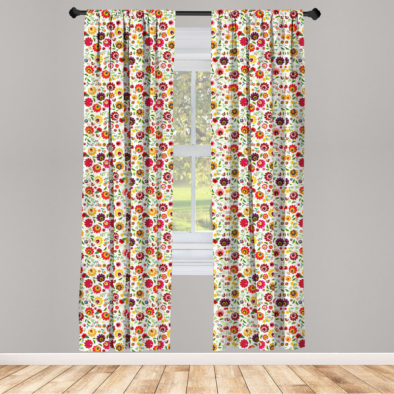 Polish Folk Art Floral Semi-Sheer Rod Pocket Sliding Panel, 28" x 63"