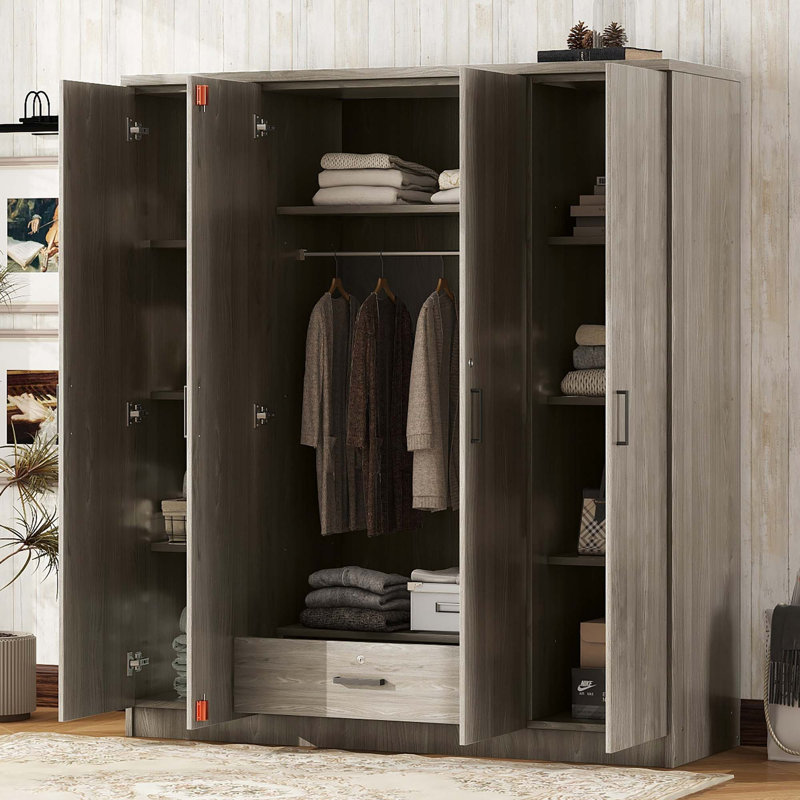 Armoire-penderie 4 portes avec tablettes, Gris, H 67,90 po x l 59,20 po x P 20 po
