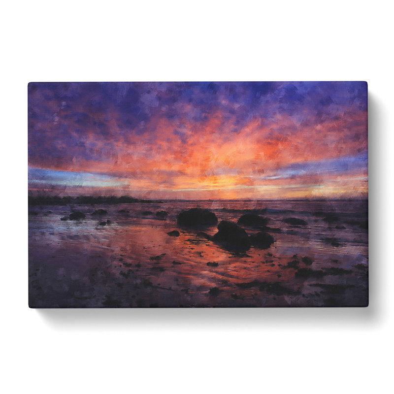 Purple Beach Sunset - Wrapped Canvas Painting, 35cm H x 50cm W x 3cm D