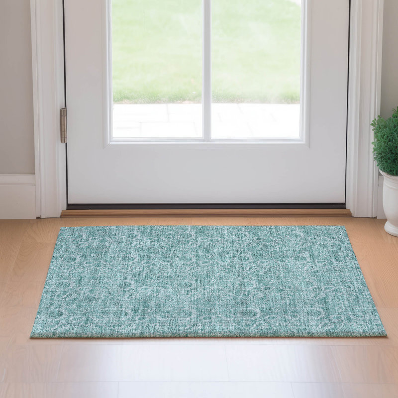 Premium Machine Washable Prisco Teal Rug, Rectangle 1'8" x 2'6"