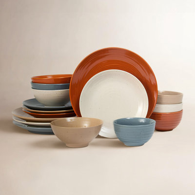 Sango Siterra Painter's Palette 16-Piece Stoneware Dinnerware Set - Service For 4, Plate & Bowl Set
