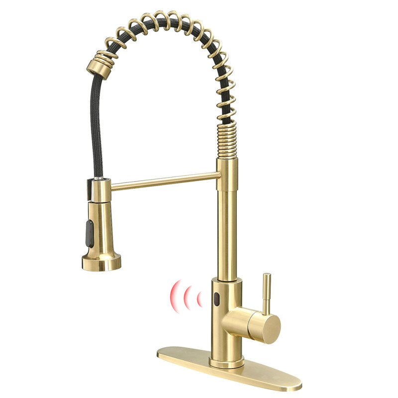 Touchless Kitchen Faucet,Hands Free Automatic Smart Kitchen Faucet Black Smart Kitchen Faucet, Brushed Gold