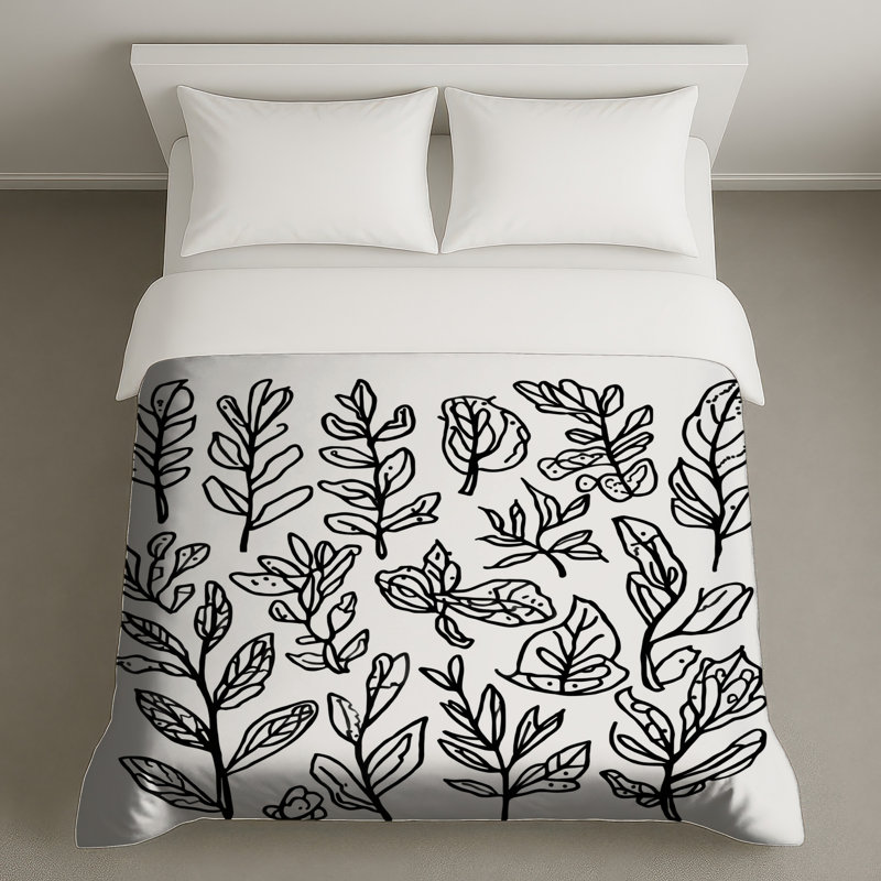 Housses de couette noires à feuilles botaniques, Lit simple